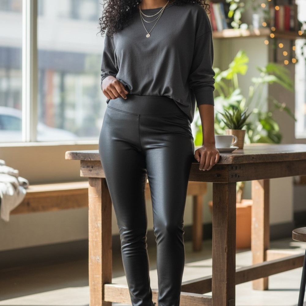 Ralph Lauren Black Faux Leather Leggings‎